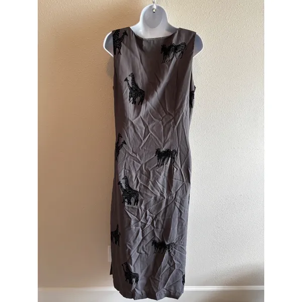 Elyse Hart‎ Ltd Vintage Maxi Dress 10 Gray Safari Giraffe Zebra Print V-Neck Y2K - Image 5
