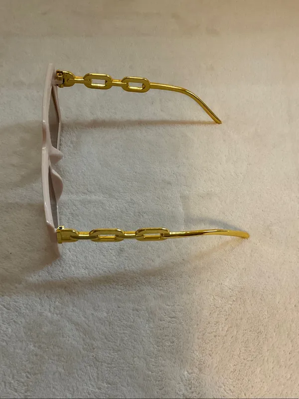 Peach Square Sunglasses with Gold Accent Temples Pink - Image 4