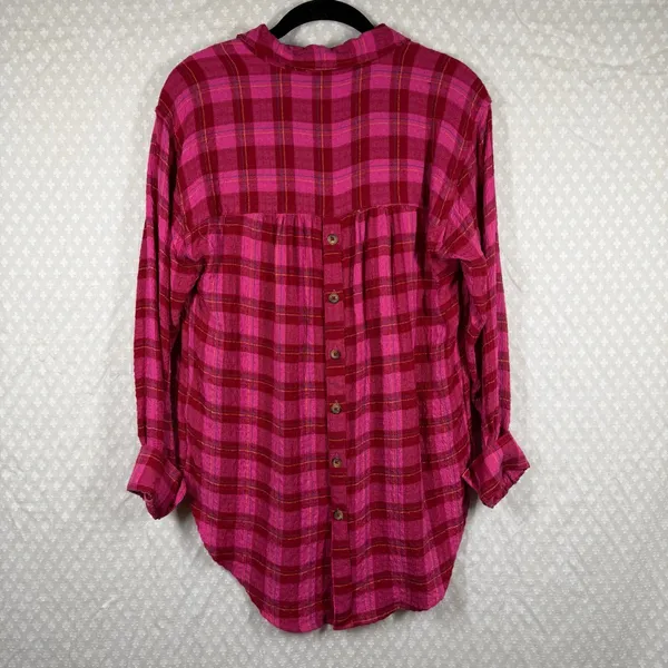 Anthropologie Pink Plaid Isadora‎ Henley Flannel Top - Image 5
