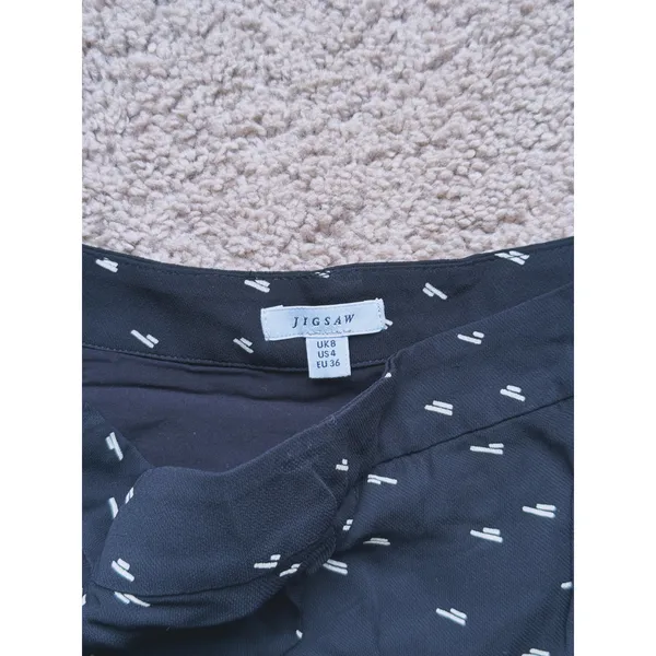 Jigsaw Chiffon Polka Dot Dash Ruffle Midi Skirt Size 4 Black Preppy Quiet Luxury - Image 4