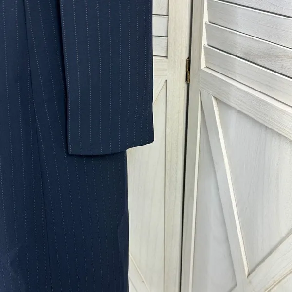 Dress Barn Pinstripe Long Line Blazer‎ Jacket Blue Tan 10 Suit Coat - Image 7