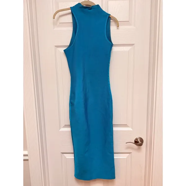 House of CB‎ Klara Cornflower Blue Bandage Midi Dress Cut Out Mock Neck Small - Image 4