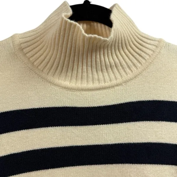 Zara Womens Medium Striped Turtleneck Sweater Cream Navy Long Sleeve Chunky Knit - Image 5