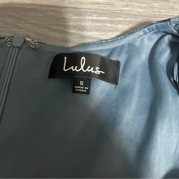 Lulus Victorious Dusty Blue Velvet Puff Sleeve Bodycon Dress; Small - Image 5