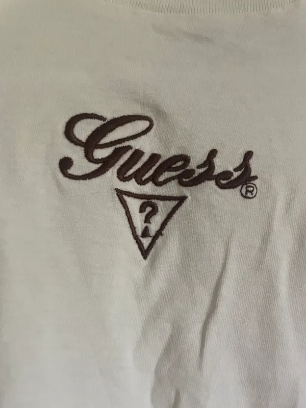Guess Off White and Brown Baby Tee - Image 4