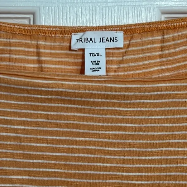 Tribal Jeans women’s top mango and white striped - Size XL NWT - Image 3