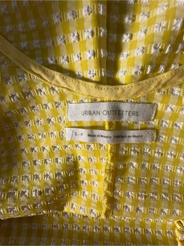 Urban Outfitters Mary Gingham Mini Dress S Yellow Textured Cottagecore Sundress - Image 9