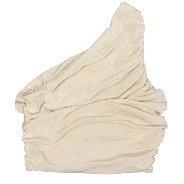 Cream One Shoulder Ruched Top Womens Small Shimmer Stretch Going Out - Image 10