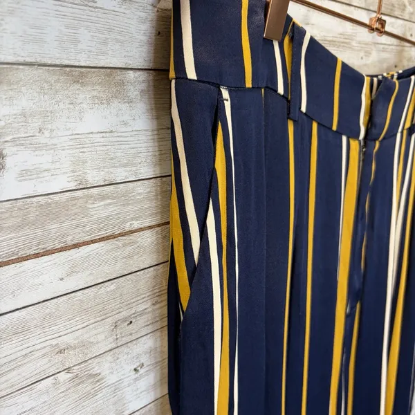 NWT Maeve Anthropologie Womens 6 Pants Wide Leg Navy/Marin Mustard White Striped - Image 3