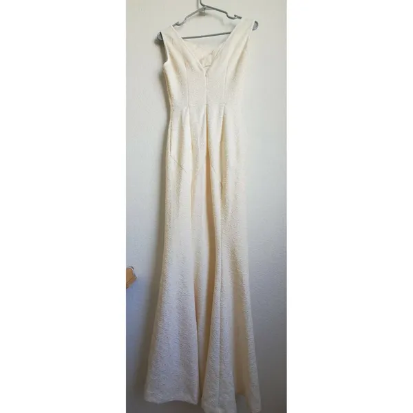Muxxn White Dress Women Size Small Fit Flare Cream White Boat Neck Mermaid Prom - Image 9