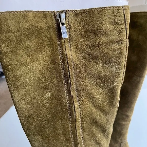 Frye Reed Sz 7M Olive Green Suede Side Zipper Tall Casual Dress Heeled Boots - Image 7