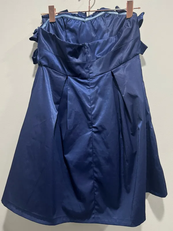 NWT Fumblin Foe Navy Blue Woven Lattice Bow Strapless Cocktail Mini Dress L⁠ - Image 2