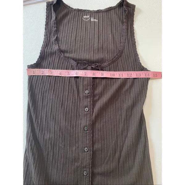 Aerie Brown Ribbed Button Tank Top M Soft Stretch Casual Basic - Image 5