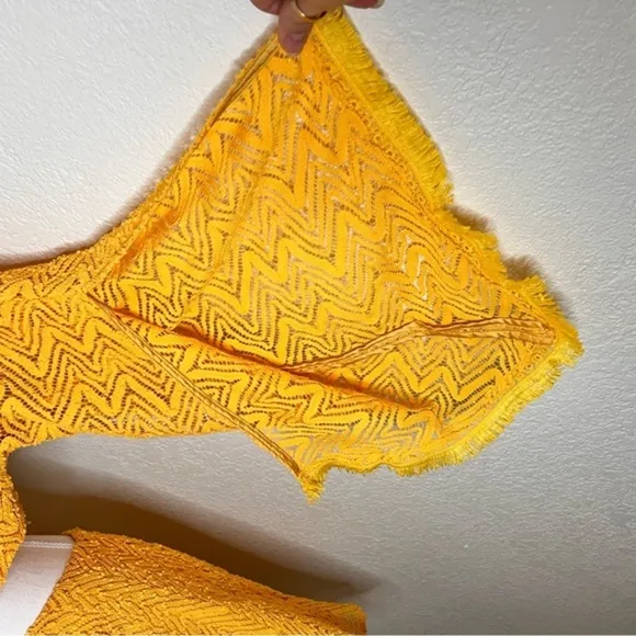 RAMY BROOK‎ Henrietta Dress Yellow Textured Size Large NWT Cutout Flare Sleeve - Image 9