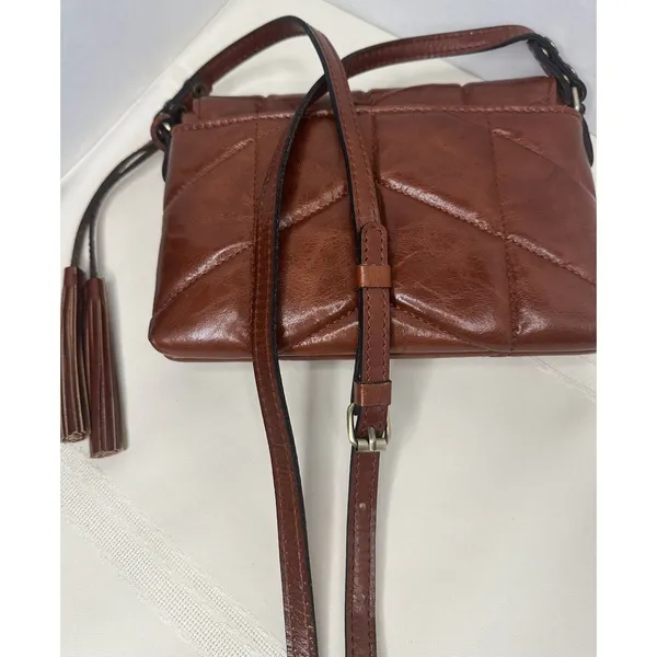 Patricia Nash Corfu Quilted Leather Crossbody Bag Purse Cognac Brown Oil-Waxed - Image 7