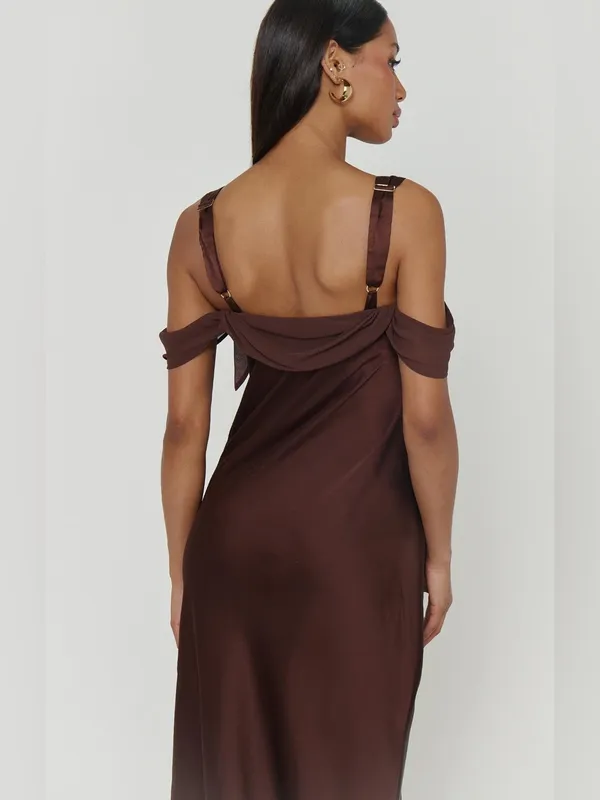 NWT Show Me Your Mumu Bella Maxi Dress size XL Chocolate Brown Luxe Satin - Image 4