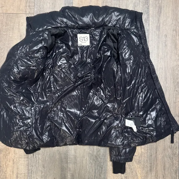 S13 Allie Shiny Black Puffer Down Jacket High Neck Funnel‎ Collar XS - Image 5