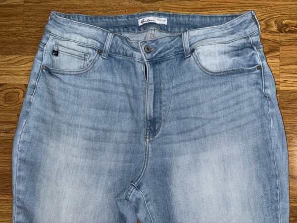 Kancan Bootcut Jeans Women’s Plus Size 22 Light Wash Distressed Raw Hem Slits - Image 2