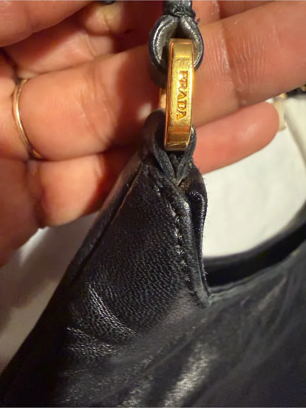 Prada Black Leather Hobo with Gold Chain Accent and dust bag . - Image 14
