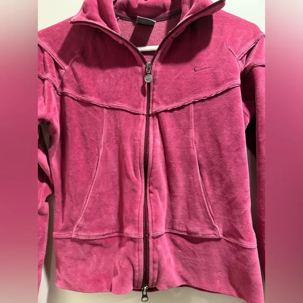 VTG Y2K Women’s Nike Velour Track Pink Zip-Up‎ Jacket Size Small - Image 2