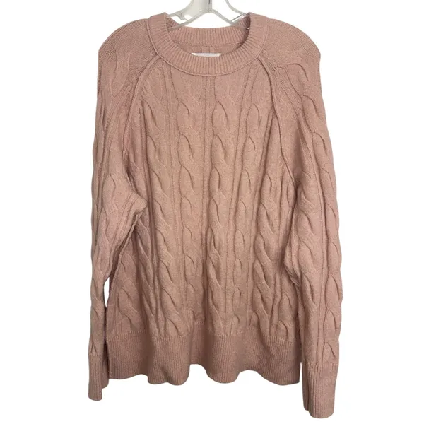 Aerie Dusty Pink unReal Cable Knit Crew Sweater S Cozy Oversized - Image 2