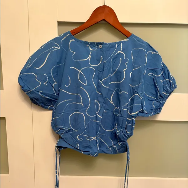 Madewell Embroidered Poplin Puff-Sleeve Cutout Crop Top Size Medium NWT - Image 6
