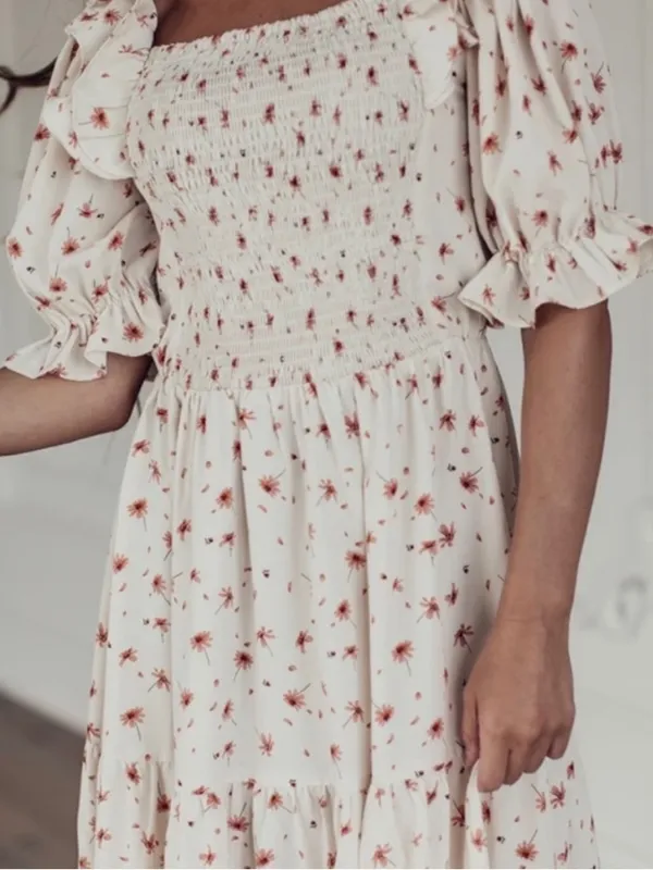 Jessakae Daydreamer Smocked Midi Dress In Cream Floral NWT Size Large - Image 4