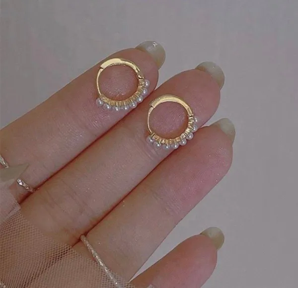 18K Gold Plated White Pearl Gold Hoop Earrings for Women - Image 2