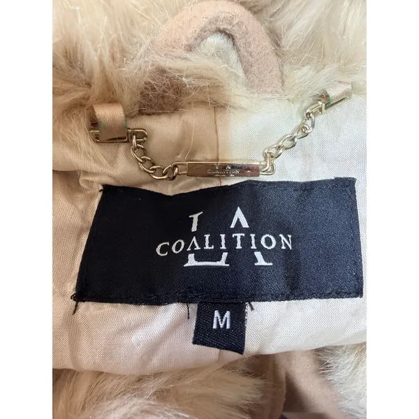 LA Coalition Vest Faux Fur Collar Sleeveless Jacket Women's Size M Tan - Image 7