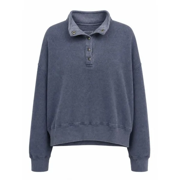American Eagle Blue Mineral Wash Snap Collar Pullover M - Image 2