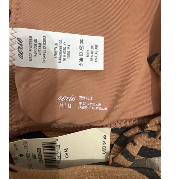 Aerie Tiger Print Triangle Bikini Top Tan Black Tie Back Size‎ Medium NWT - Image 6