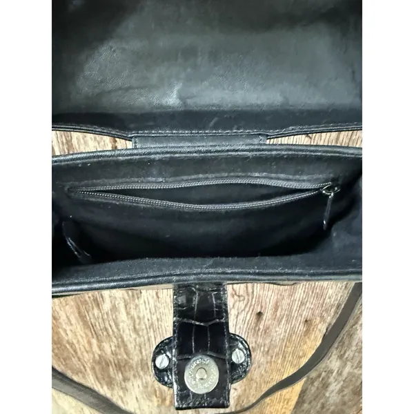 Brighton Leather Handbag Purse Shoulder Bag Brown‎ Black Croc Embossed Crossbody - Image 5
