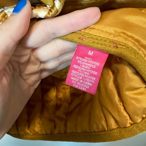 Flying Tomato Floral Quilted Puffer Jacket Mustard Gold Cream Boho Medium - Image 8