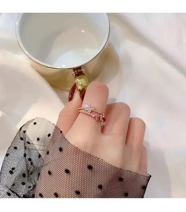14K Rose Gold Plated Adjustable Butterfly Ring for Women - Image 6