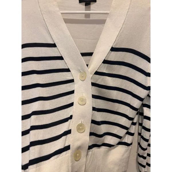 J.Crew Womens Large White Navy Blue Striped Cotton Viscose‎ Cardigan Sweater L - Image 3