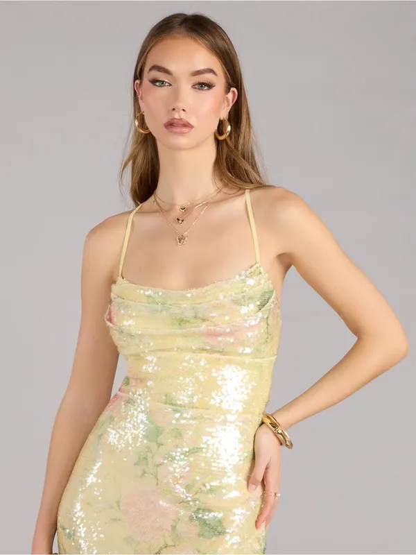 Windsor Brinley Bow Back Floral Sequin Column Dress - Image 4