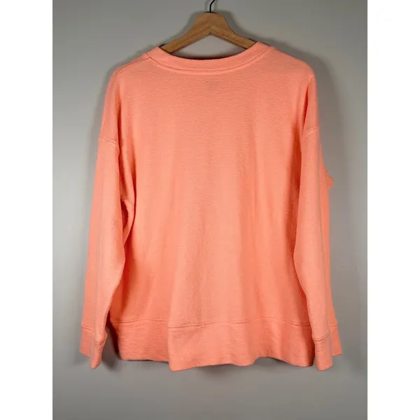 Aerie Women XS Coral Textured Knit‎ High-Low Pullover Sweatshirt Oversized Fit - Image 3