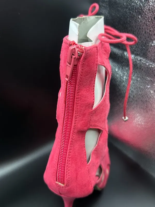 Wild Diva Hot Pink Suede Cutout Lace Up Stiletto Heel Booties Barbiecore Glam - Image 3