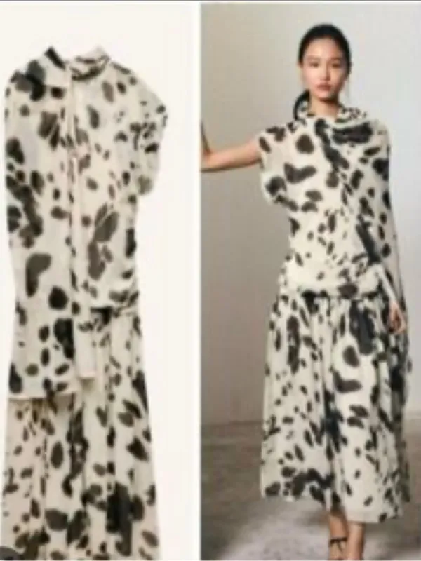Zara Brown and White Spot Print Sheer Maxi Dress - Image 3