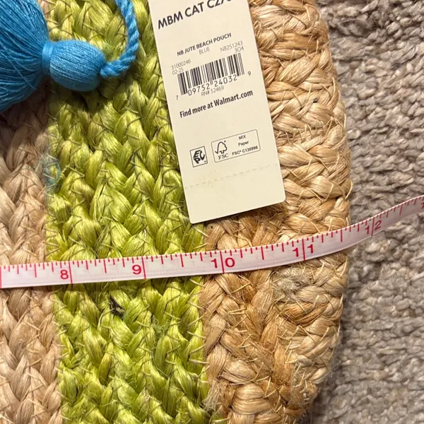 No Boundaries NWT Woven jute Clutch with Blue and Green Stripes - Image 4