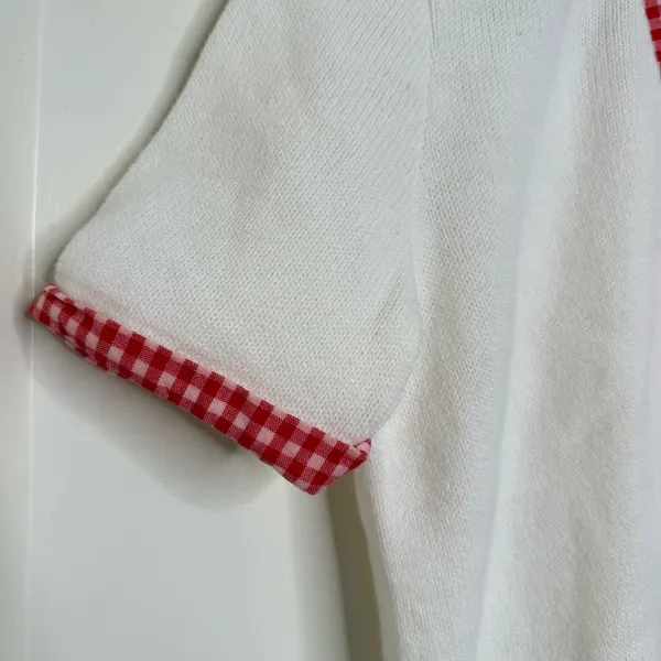 Vintage 60s 70s Arnold Palmer White Cardigan Sweater w/ Red Gingham Trim preppy - Image 4