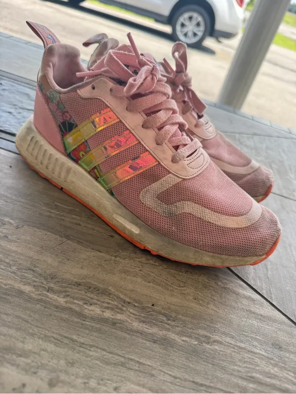 Adidas NMD R1 Pink Floral Iridescent Sneakers Women’s Size 6 - Image 2