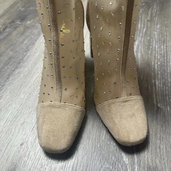 Lulus Samella Light Nude Suede Rhinestone Mesh Mid-Calf Boots - Image 4
