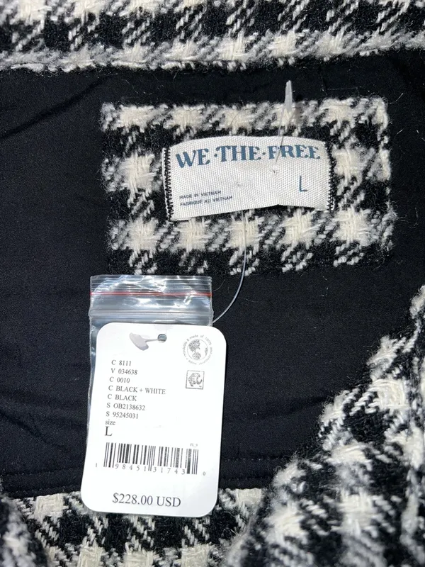 Free People "We The Free"‎ Get Around Houndstooth Shacket Black White L (NWT) - Image 4