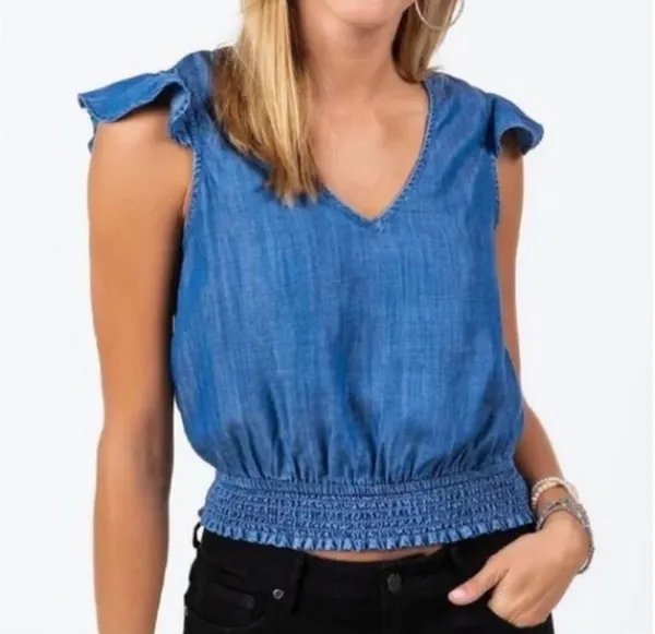 Harper Heritage Boutique Denim Ruffle Top - Image 3