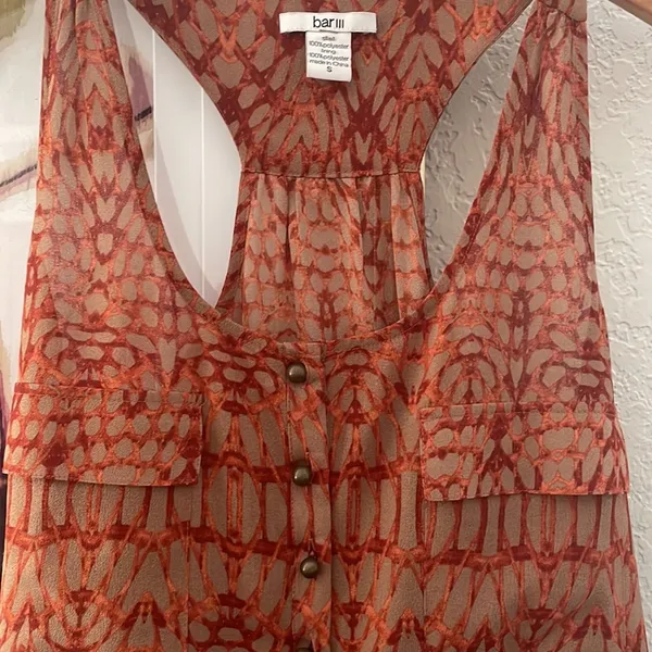 Bar III Copper Orange Racerback Mini Dress Summer Fall Boho Indie Beach Coverup - Image 3