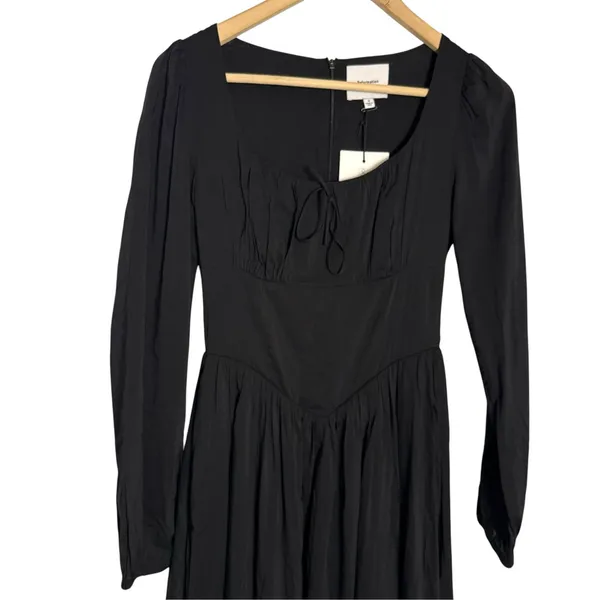 Reformation Oria Organic Cotton Long Sleeve Shirred V-Waist Scoop Midi Dress 0 - Image 7