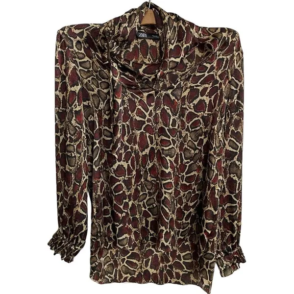 ZARA WMN'S Animal Print‎ Shirt Flowy V-neck Top Blouse S NWOT - Image 9