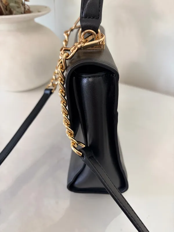 Michael Kors Black Top Handle Crossbody Satchel Gold Chain Classic Handbag - Image 7