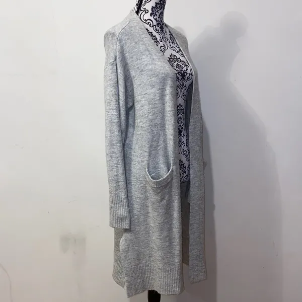 a.n.a Heather Gray Long Duster Cardigan Sweater W Front Pockets Size Medium - Image 7